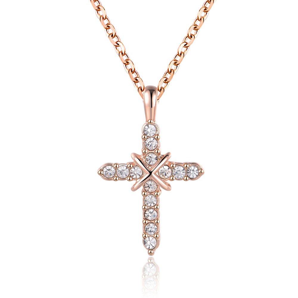 dnswez 14k Rose Gold Plated Crystal Cross Pendant Necklace 18\