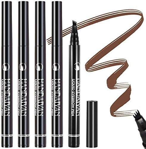 Tattoo Eyebrow Pen Liquid Eyebrow Pencil with Four Tips Long-lasting Waterproof Brow Eyebrow Eyeliner Pencil Brow Gel for Creating Natural Eyes Makeup Drawing Eyebrow and Eyeliner (5 Color)