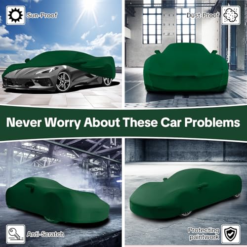 WinPower Car Cover Interior Anti-Dust Breathable Elastic Canvas Covers Full Protective Cover Soft Anti-Scratch Sports Cover for Garage Car Exhibition Green, 4.60-4.89M, 1 Piece