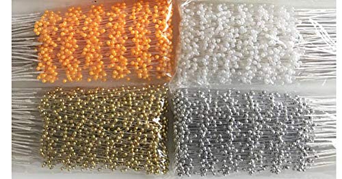 Fodattm 100 Stems Imitation Pearl Sticks Beaded String for Crafts Spray Beads Wire Stems DIY Accessories Christmas Garland Wedding Bridal Flower Bouquet Party Table Decor (Gold)