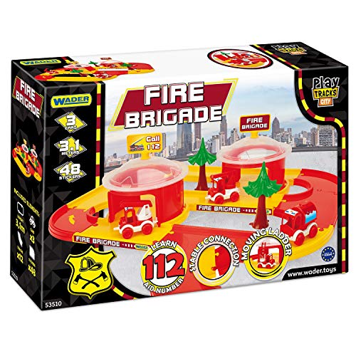 Wader 53510 - Play Tracks City Feuerwehrstation mit zwei Stationen und drei Fahrzeugen und 3,1 m Spielstraße, ab 12 Monaten, ideal als Geschenk für kreatives Spielen – Bild 2