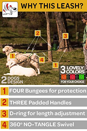 Pet Dreamland Hands Free Leash - for One/Two Medium to Large Dogs (up to 150lbs) - Running/Hiking/Dog Training - Heavy Duty Extra Long Bungee Lead - Waist Leashes for Dogs (Two Dogs, Black & Green)