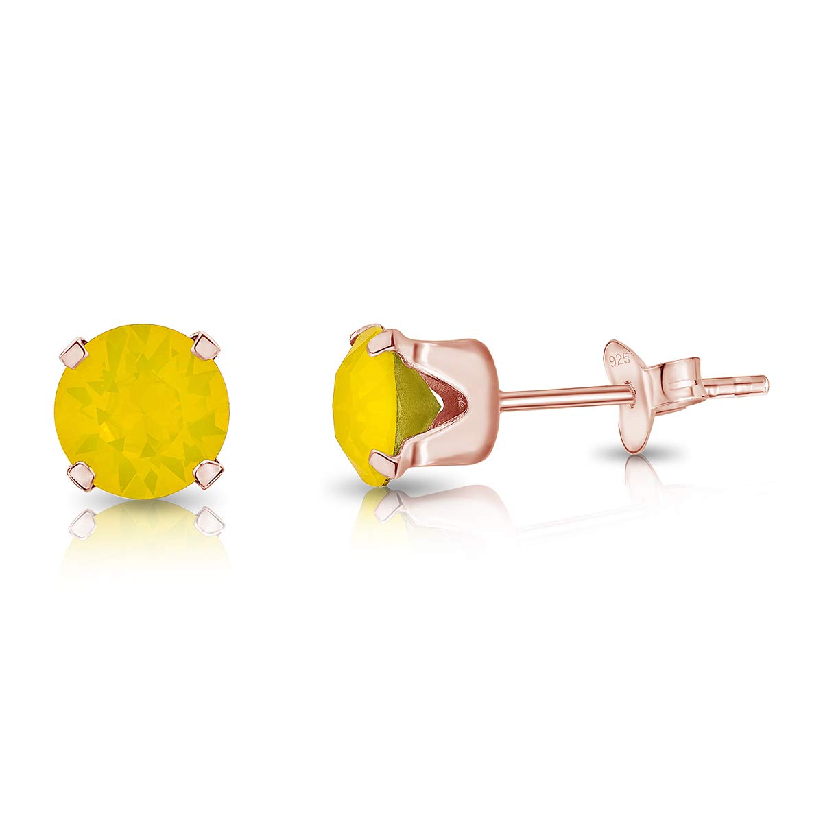 Opal Earrings - 925 Sterling Silver Studs Earrings Rose Gold Plated 18K with Round Crystals 6 mm - Classic Elegant Hypoallergenic Studs for Women