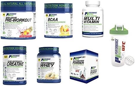 Performance Bundle (Multi Vitamin, Performance Whey (Vanilla Bean), Creatine-Unflavored, Pre-Workout (Tropical Fruit Punch), BCAA (Pineapple Mango Delight), Re-Hydration Powder, Blender Bottle