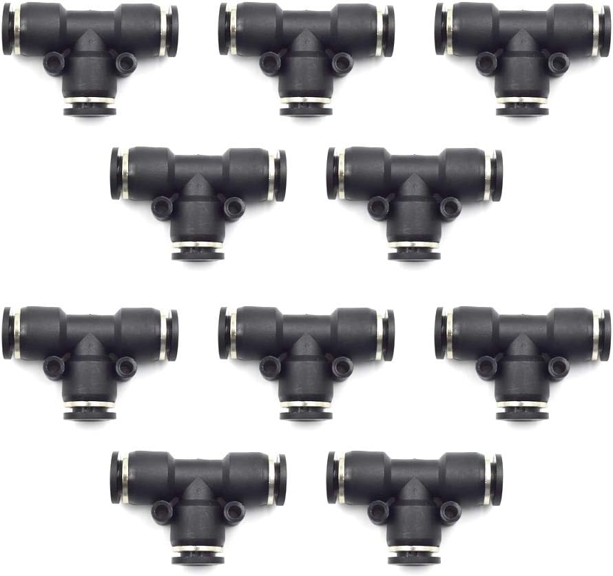 HONJIE Push to Connect Fittings Tube tee Connect 3/8 inch od Push Fit Fittings Tube Fittings Push Lock 3/8 inch tee-10 Pcs/Pack