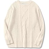 Woven Oversized Knit Sweater Solid Vintage Pullover Sweater Unisex Crewneck Knitted Tops