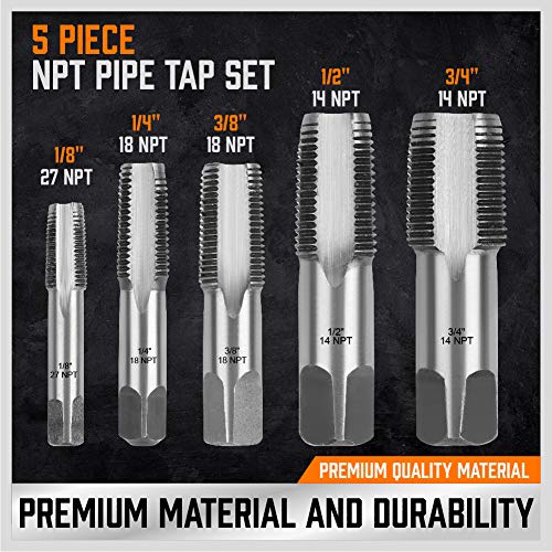 HORUSDY 5Piece NPT Pipe Tap Set, Sizes Includes 1/8", 1/4", 3/8", 1/2