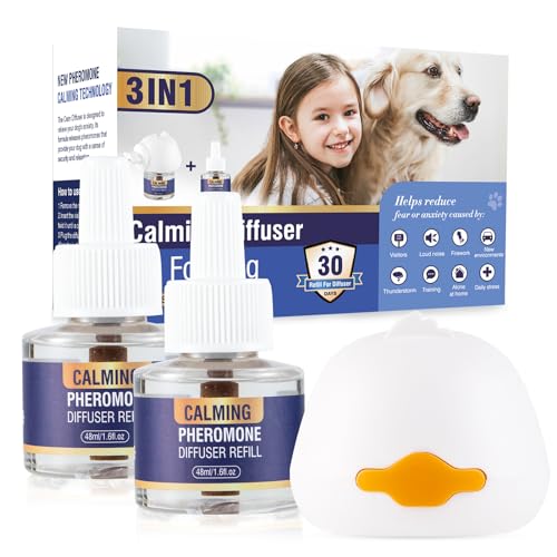 Pheromones for Dogs Calming 3 in 1 Tranquillit Kit (1 Diffuser + 2 Refill 48 ml) Calming Dog Calm Restless Stress for Relaxing and Tranquilating Dogs Diffuser 60 Days Tasteless Flavor