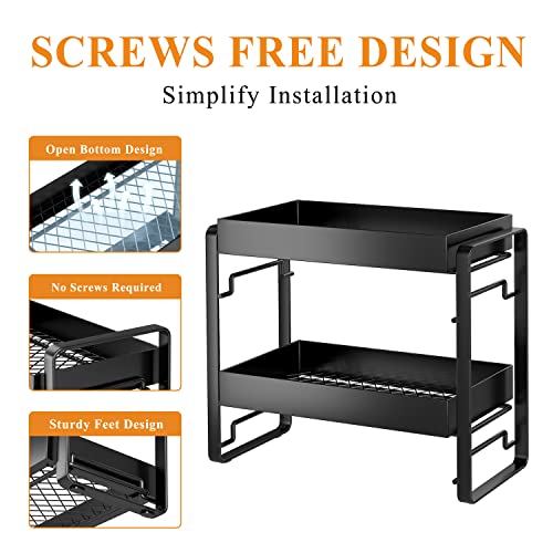 GILLAS 2 Tier Bathroom Counter Organizer, Makeup and Cosmetic Organizer Rack, Bathroom Vanity Storage Tray, Counter Standing Holder Shelf, Black