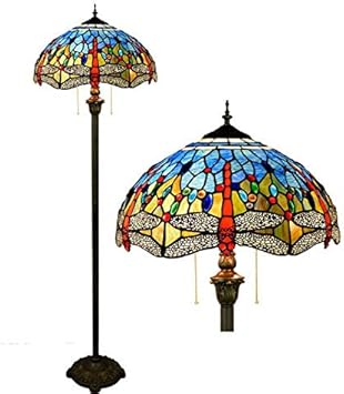 QCKDQ 16-Zoll-Stehleuchte, Tiffany-Stil-Stehlampe mit Blauer Libelle