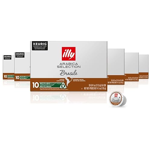 Illy Coffee K Cups - Pods For Keurig Machines – Brasile Bold Roast – Notes of Caramel – Intense & Full-Flavored Flavor - No Preservatives – 10 Count, 6 Pack