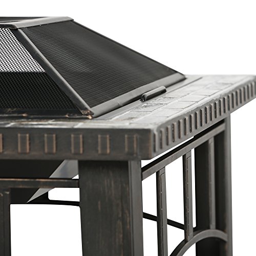 Master Cook Outdoor Firepit 30" Square Backyard Patio Garden Stove Fire Pit with Slate Tabletop by Bali Outdoors