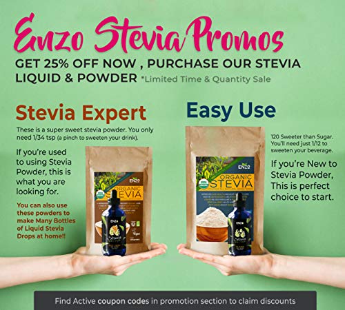 Easy Use Organic Stevia Powder 200g (7.05oz / 1600 Servings) All Natural Alternative Sweetener 12 x Sweeter than Processed Sugar USDA Certified No Artificial additives & fillers