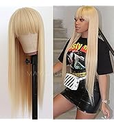 Maycaur Blonde Synthetic Hair Wigs with Full Bangs #613 Color Long Straight Women's Wig Heat Resi...
