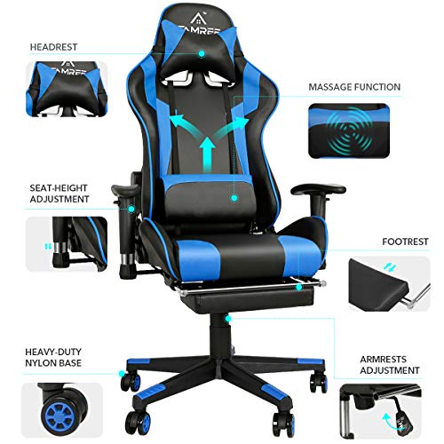 Famree Gaming Chair Racing Style Office Computer Chair Massage Ergonomic PU Leather PC Chair with Lumbar Pillow Headrest… - Image 4