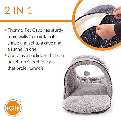 K&H PET PRODUCTS ThermoPet Cave Heated Cat Bed Gray/Geo Flower 17 X