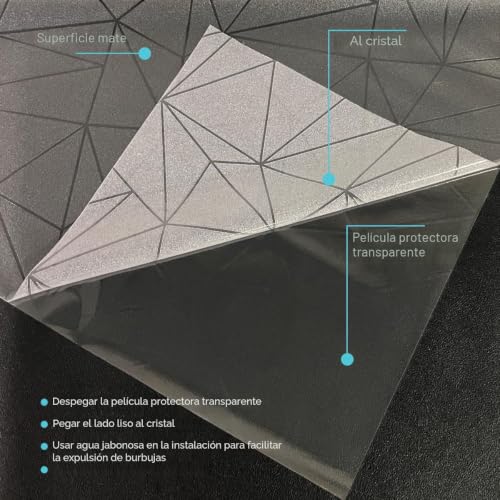 Zindoo Vinyl Adhesive Glass Opaque Polygon Pattern 44.5 x 200 cm Matte Privacy Protection Anti UV Self-Adhesive for Bedroom, Living Room, Dining Room, Kitchen