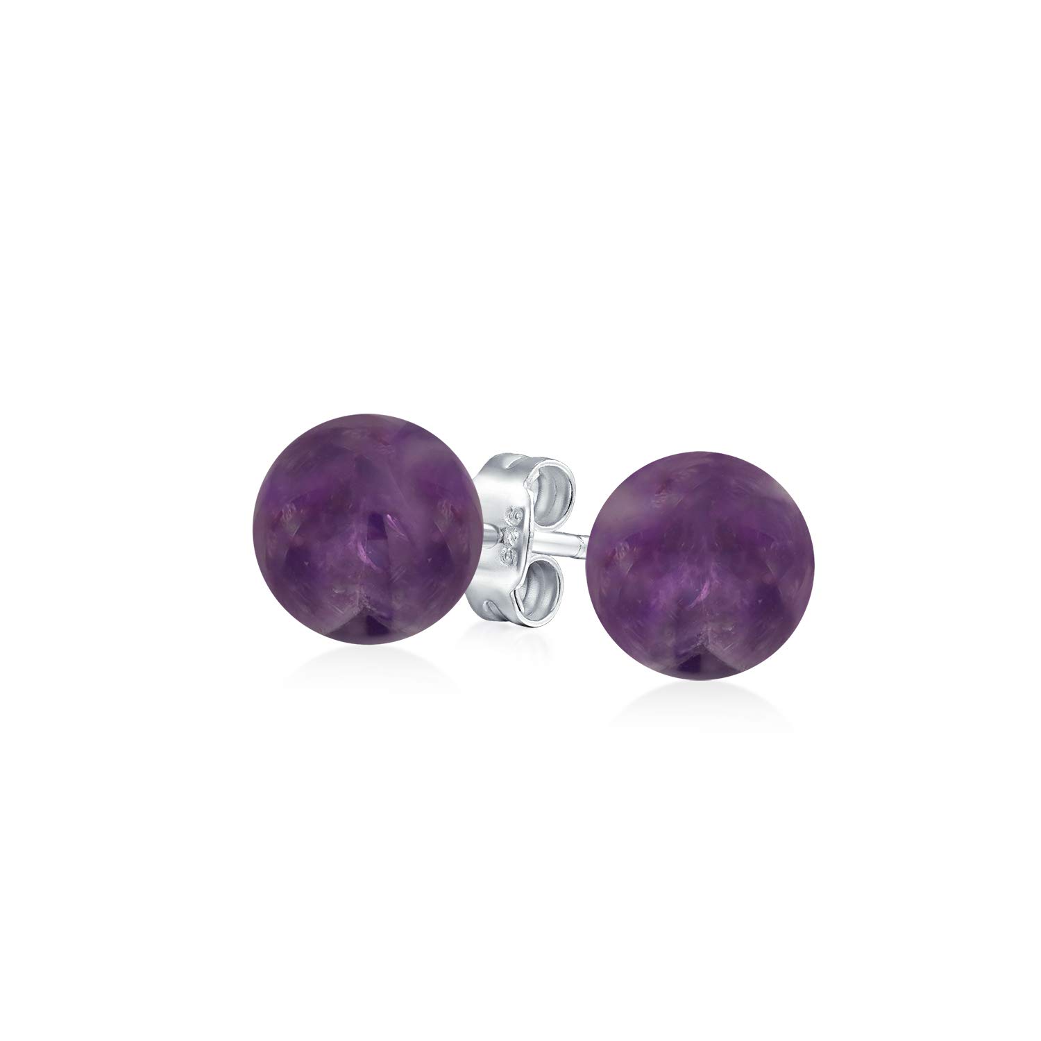 Simple Gemstone Purple Amethyst Round Ball Stud Earrings For Women .925 Sterling Silver 6MM February Birthstone — image 1