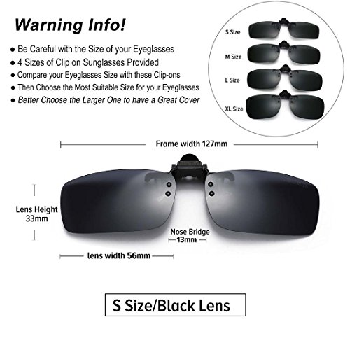 JESSIEDANTON Polarized Clip-on Flip Up Metal Clip Rimless Sunglasses, Lightweight, S Size, Black Lens