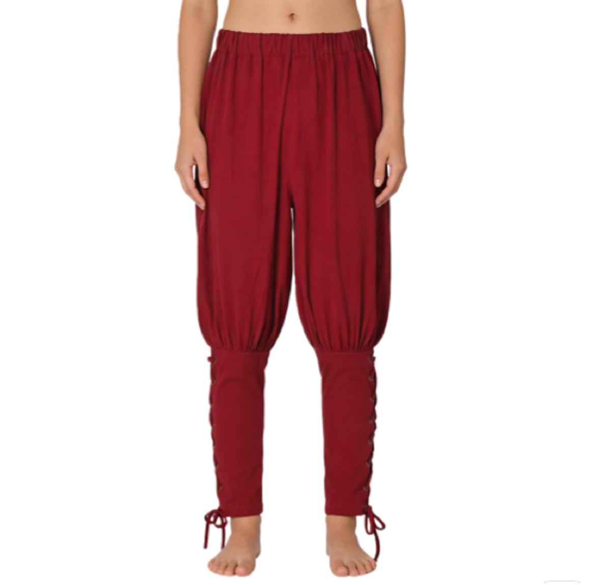 COSDREAMER Men's Medieval Pants Viking Pirate Costume Trousers L, Wine Red