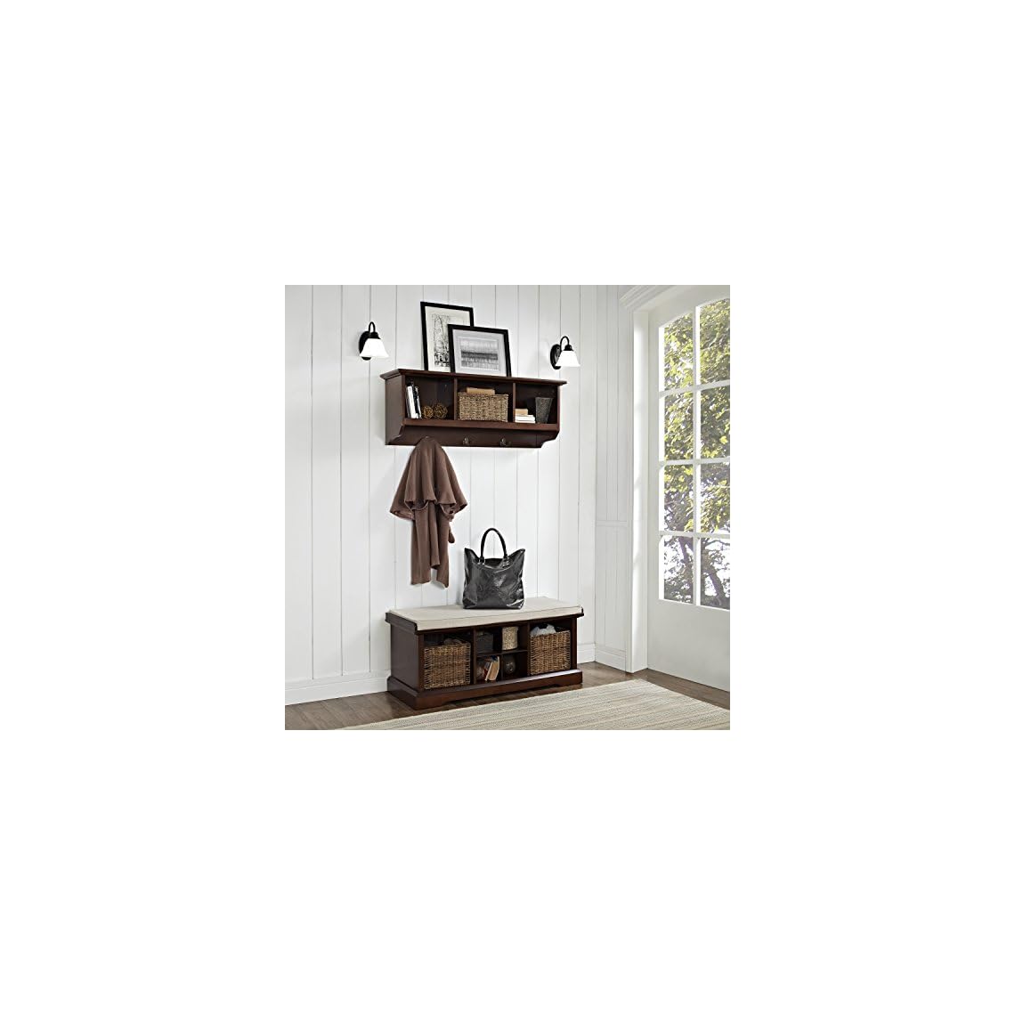 Crosley Furniture Brennan Entryway Storage Bench and Hanging Shelf Set