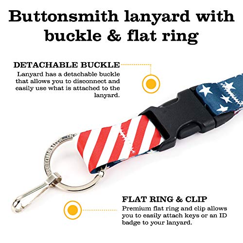 Buttonsmith Stars and Stripes Premium Lanyard - with Buckle and Flat Ring - Made in The USA - Thumbnail 2