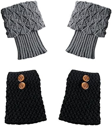 2 Pairs Leg Warmers Socks for Women Winter Warm Short Boots Cuff Socks Crochet Knitted Leg Warmers Topper Socks(Gray,Black)