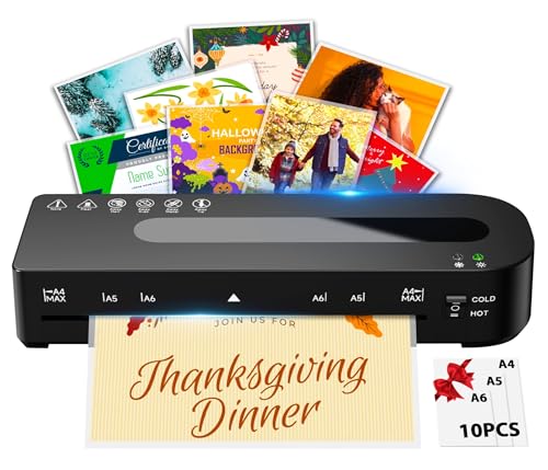 MAXDONE A4 Hot/Cold Laminator - A4 A5 A6 Laminator Sheet with 10 Laminator Pouches All Format, 80-125 Mic Thermal Laminating Machine 90s Preheating (BLACK)