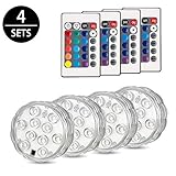 Idearsen Submersible Led Lights, Waterproof LED Pond Light, Pool light, Fountain Light, Vase light, RGB Color Changing and Batteries Operated Floral Lamp W/Remote Control(4 pack)
