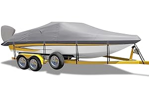 Fuprosico Bass Boat Cover Waterproof 20-22ft Bass 900D Tracker Boat Covers 100% Waterproof Mooring Boat Cover Trailerable Cover with Motor Cover Fits V-Hull,Fishing Boat,Tracker Boat,Gray White