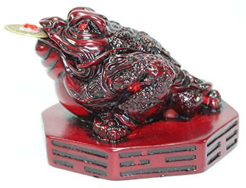 Fortune Coin Red Three Legged Money Toad/ Frog /Chan Chu on BaGua - Feng Shui Chinese Charm of Prosperity Decoration Gift US Seller (Idea for Office Desk, Computer, Book/TV Shelf, and Cashier Registration Area Display)