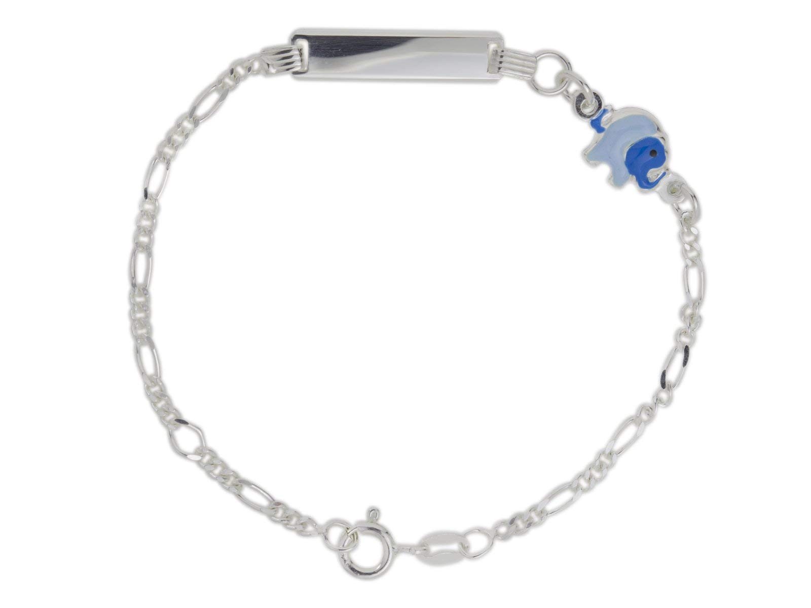 AKA Gioielli® - 925 Sterling Silver Baby ID Bracelet with Blue Elephant Enamel, Gift for Children