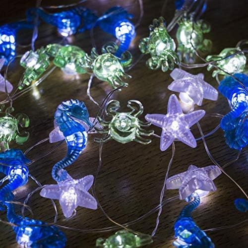 Funpeny Ocean Theme String Lights, 40 LED Starfish, Hippocampus and