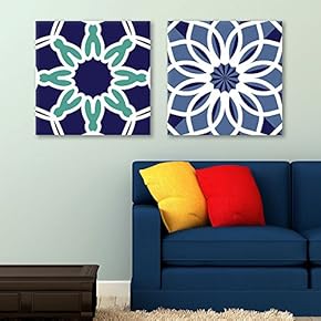 2 Panel Square Canvas Wall Art - Abstract Floral Pattern Patterns - Giclee Print Gallery Wrap Modern Home Art Ready to Hang - 12"x12" x 2 Panels