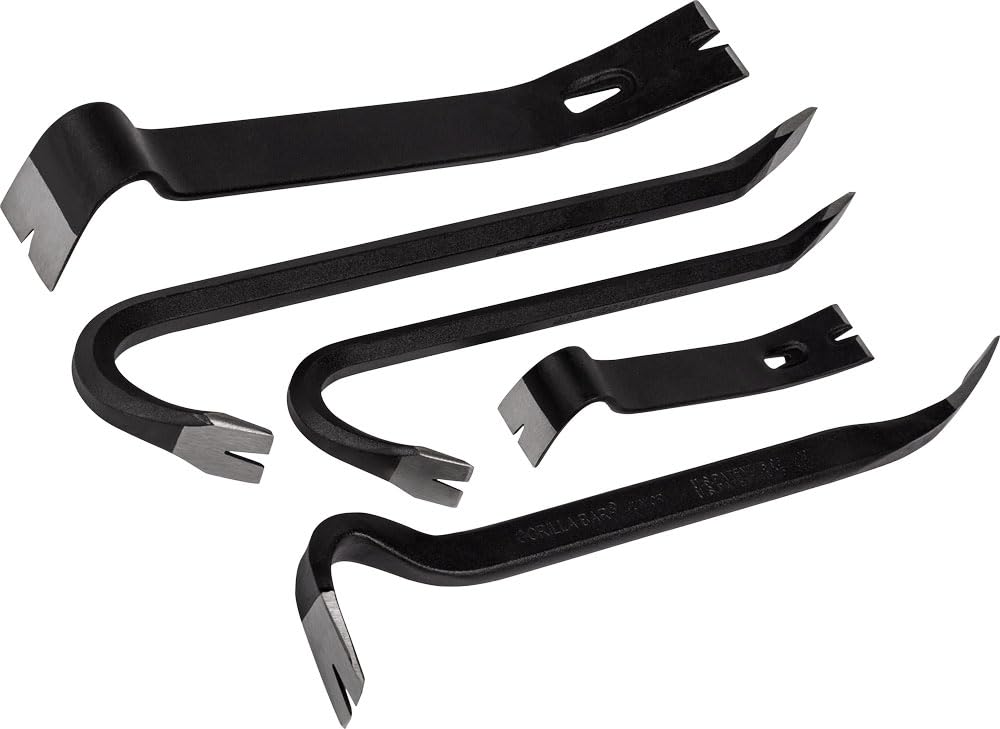 Roughneck ROU64961 Ultimate Multi-Purpose Bar Set - 5 Piece Set Including: Utility Bar (7in & 13in), Wrecking Bar (12in &15in) & Gorilla Bar (14in)