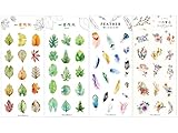 Leaf, Feather, Flower Shaped Decorative Adhesive Sticker, Craft Scrapbooking Sticker Set for Diary, Album, Notebook, Planner, 4 Sheets/Pack (Natural Pattern)
