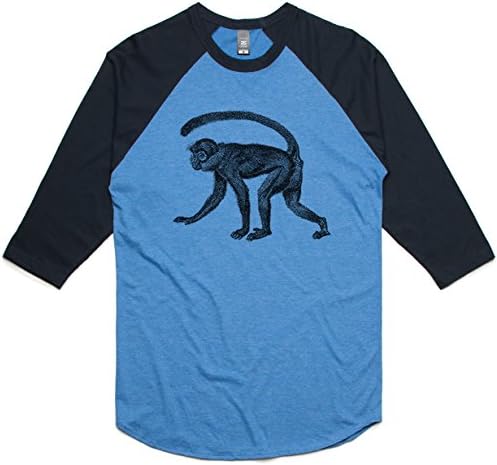 theIndie Sneaky Monkey (Black) 3/4-Sleeve Raglan Baseball T-Shirt, Arctic Marle / Navy, S
