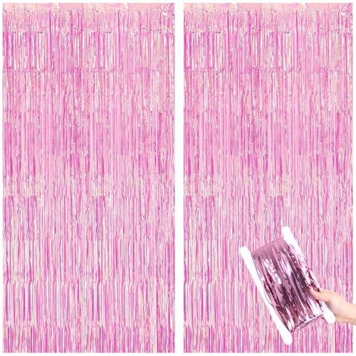 CGYISOL Pink Foil Fringe Party Backdrop Curtains
