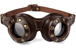 Jalzdieod Handmade Steampunk Style Goggles Full Grain Leather Adjustable Retro Design for Cosplay Props