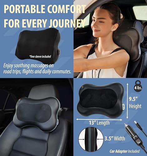 Zyllion Shiatsu Back and Neck Massager with Heat - 3D Electric Kneading Deep Tissue Massage Pillow for Chair, Car, Shoulders, Leg, Foot, Black, ZMA-13