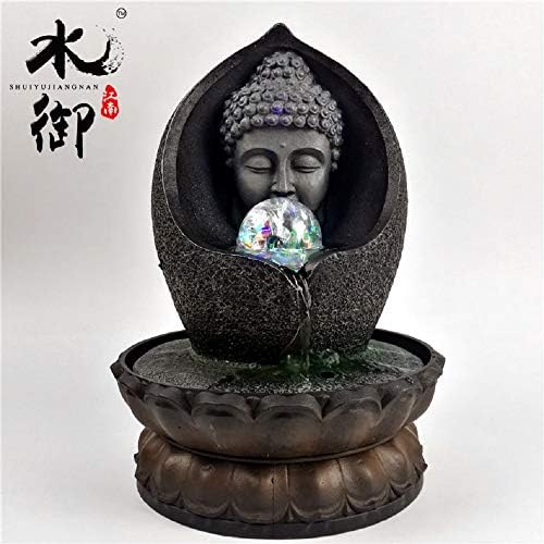 TOT Buddha Fountain 11" Zen Tabletop with Ball Rolling Waterfall Led Light Indoor Tabletop Ornaments Christmas Home Decoration (16066)