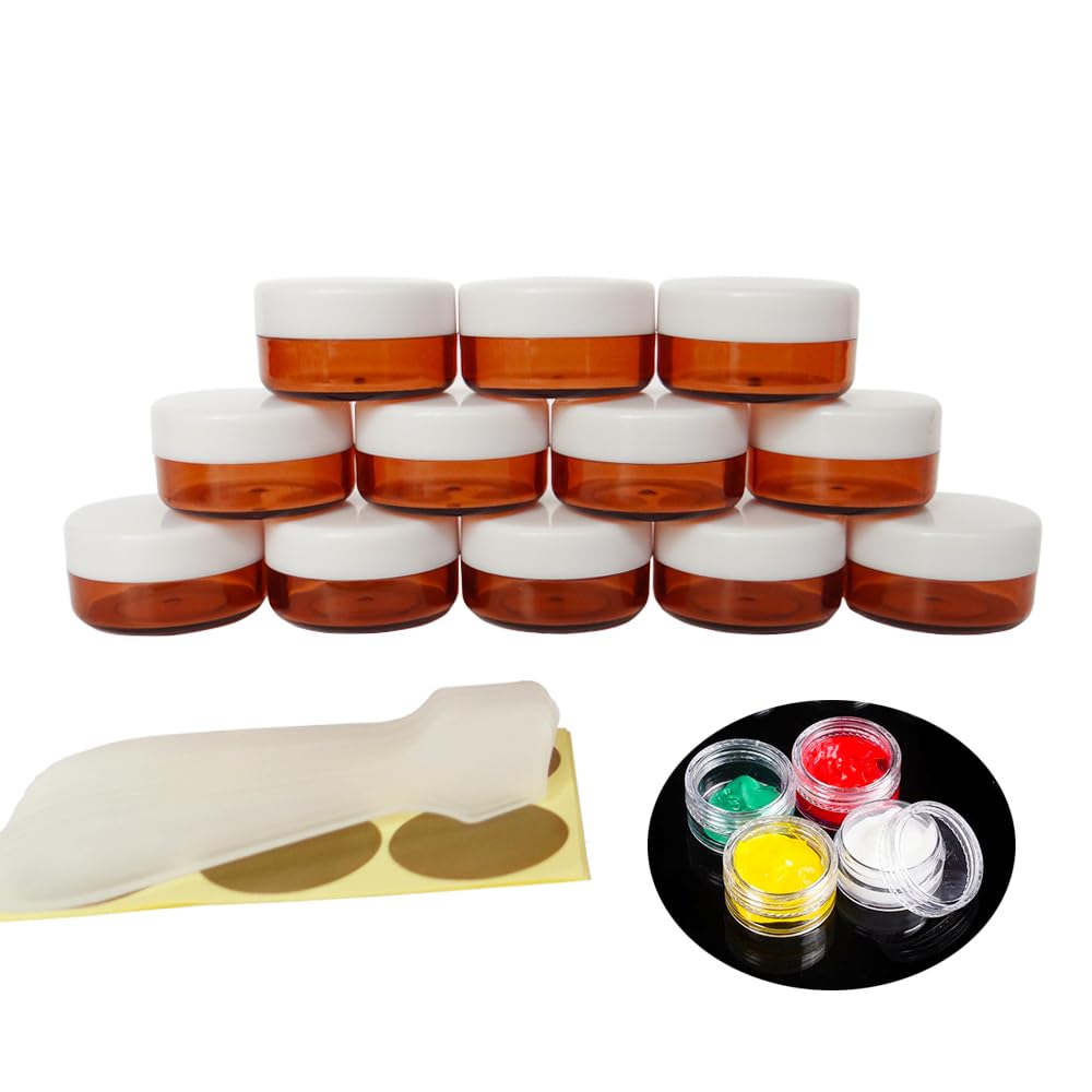 Wopanxye 12 pack 10ml Portable Travel Size Makeup Container Jars, 10g Small Pot with White Lids for Make-up Eyeshadow, Bath Lotion, Toners, Lip Gloss Balm, Cream, Cosmetic Beauty Product DIY Sample