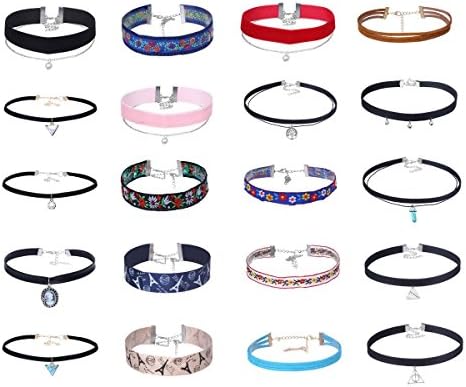Floweralight 20 Pieces Choker Necklace Set Stretch Velvet Classic Tattoo Choker For Girls