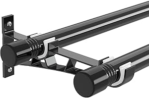 YeYeBest Double Curtain Rods 48 to 84 Inch, Metal Extendable Double Drapery Rod Set for Windows, Black