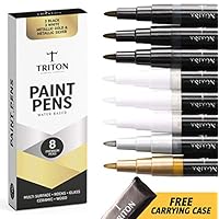 Paint Pens for Rock Painting - Ceramic, Wood, Glass, Canvas, Fabric and More - 3 Black/3 White + 2 Metallic (One Silver + 1 Gold) - Set of 8 Vibrant Extra Fine Tip Acrylic Paint Markers