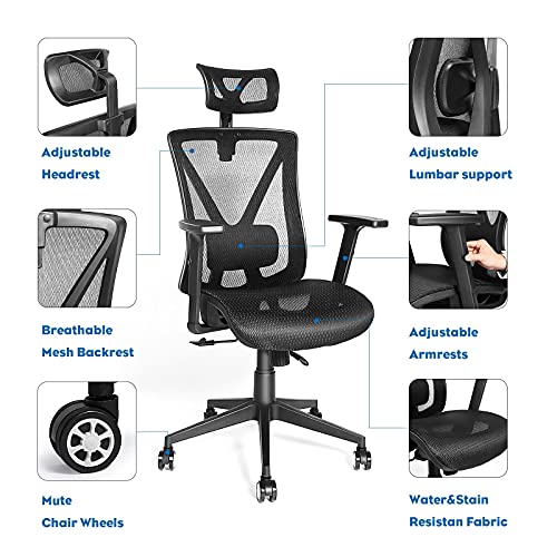 INIBUD Ergonomic Mesh Office Chair with High Back/Lumbar Support and