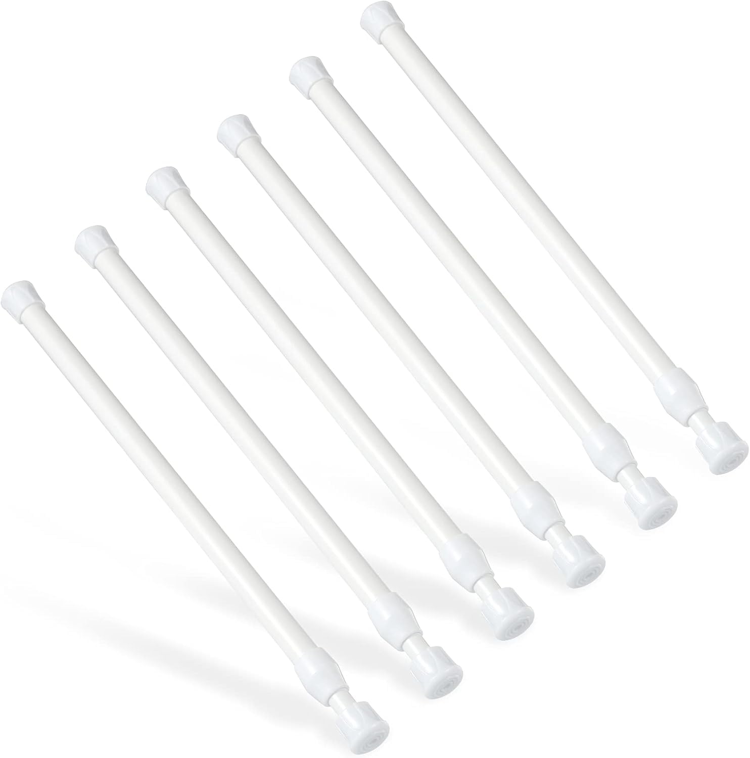6Pcs Tension Rod, Goowin 30-50cm Tension Rods for curtains, No Drilling Rustproof Spring Adjustable Tension Curtain Rod for Windows, Bookshelf,Wardrobe Bars, Drying Support Rods (White)