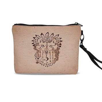 Wolf Cute Cosmetic Bags Ethnic Drawing Style Animal In A
