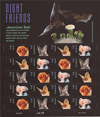 Night Friends American Bats Sheet of Twenty 37 Cent Stamps Scott 3661-64