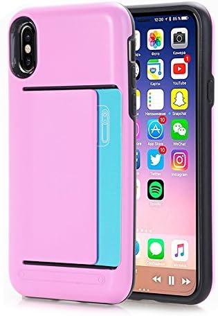 Phocas Minimalist Hard Back Protective Case Wallet, Card-Holder Designed for iPhone X / iPhone 10 (Bright Pink)